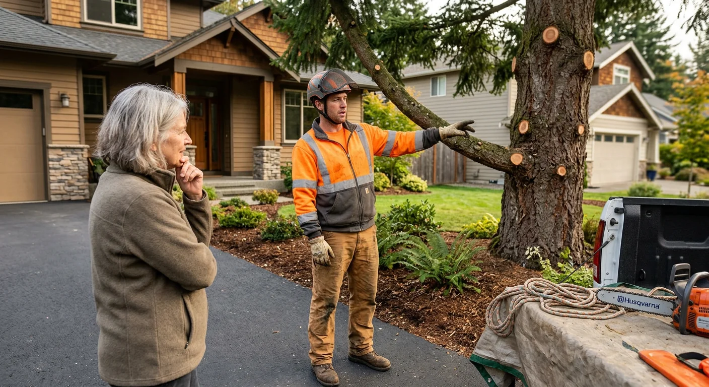 Stump grinder working through a large hardwood stump in a Redmond yard