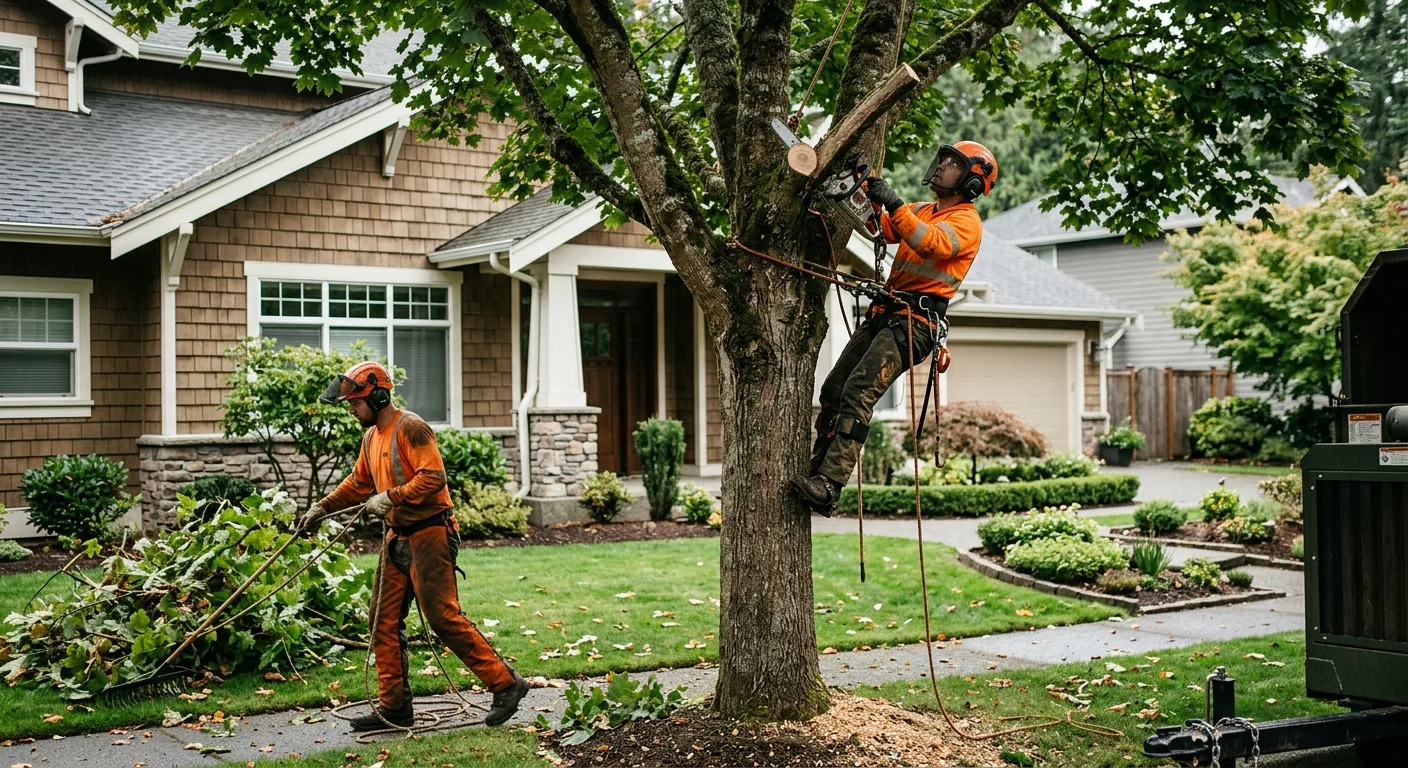 Redmond Tree Service Elite crew pruning and treating a residential tree canopy