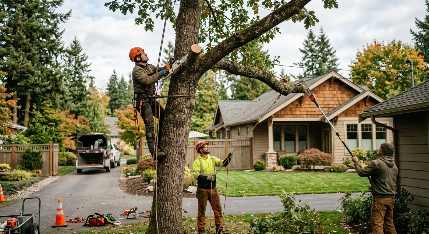 Tree service crew loading equipment for a scheduled job in Redmond
