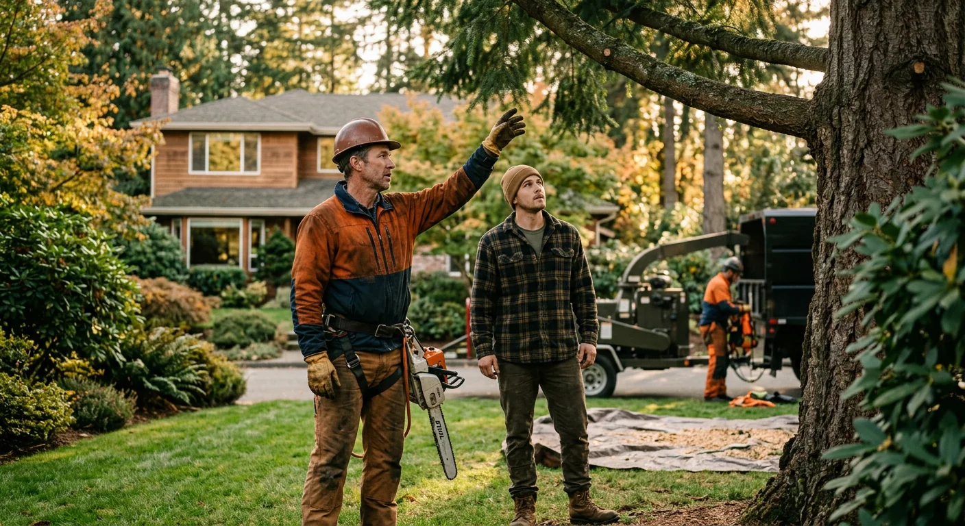 Redmond tree service crew loading gear to respond to a customer call